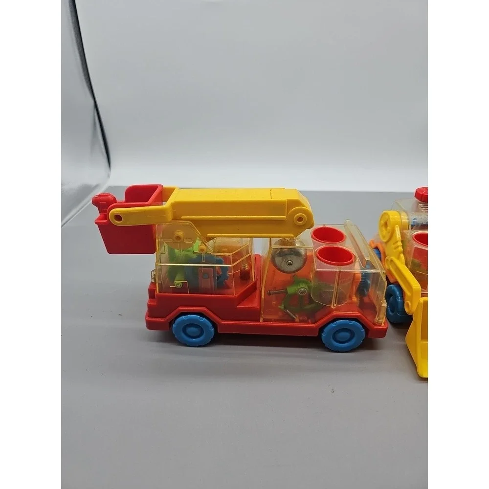 Playskool Vintage Go Go Gears Fire Truck Loader Push and Go 1988 Lot PRESS Clear